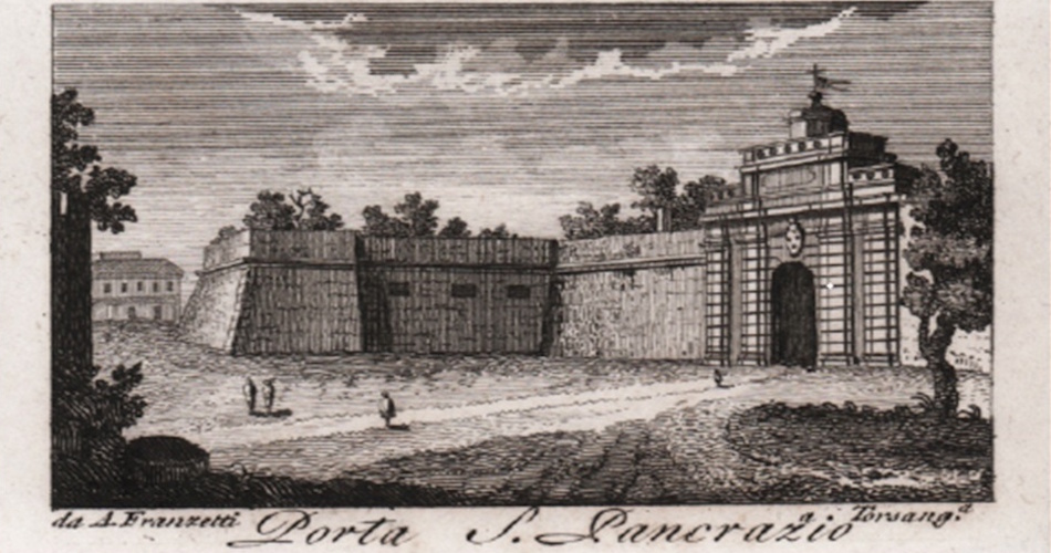 stampa antica con i bastioni del Gianicolo